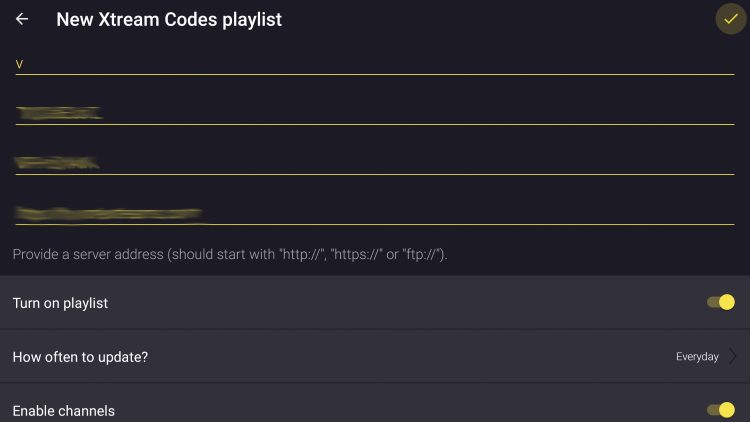 enter iptv login credentials for televizo